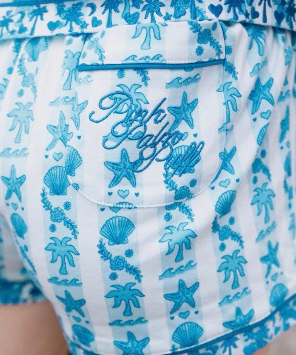 Pink Palm Pajamas blue