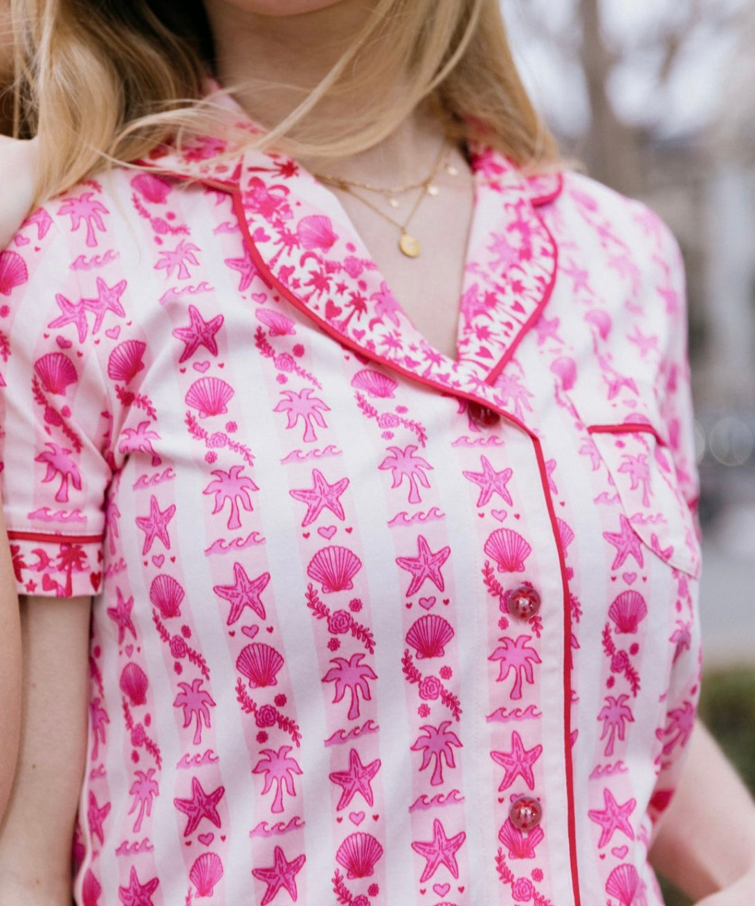 Pink Palm Pajamas red