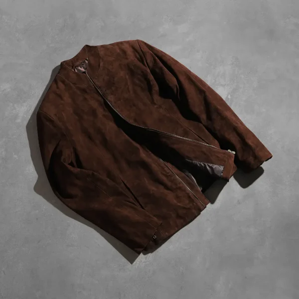 Charcoal Mocha Suede Biker Jacket - Image 8