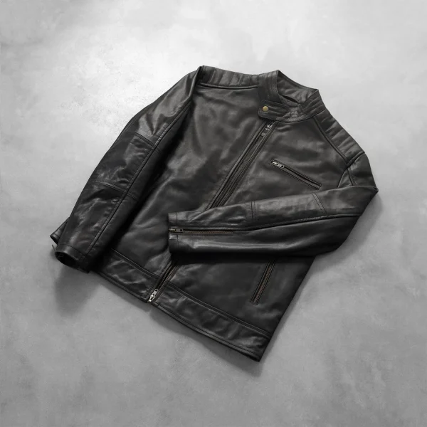 Dean Black Leather Biker Jacket - Image 8