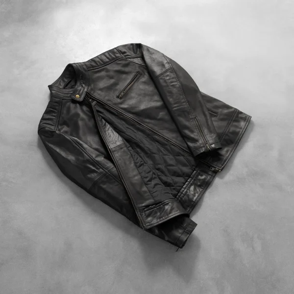 Dean Black Leather Biker Jacket - Image 7