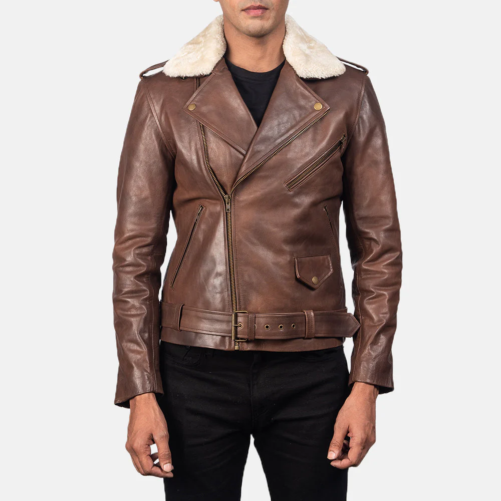 Furton Brown Leather Biker Jacket - Image 3