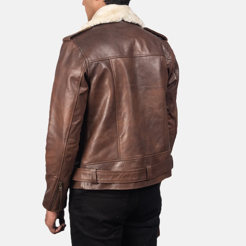 Furton Brown Leather Biker Jacket - Image 4