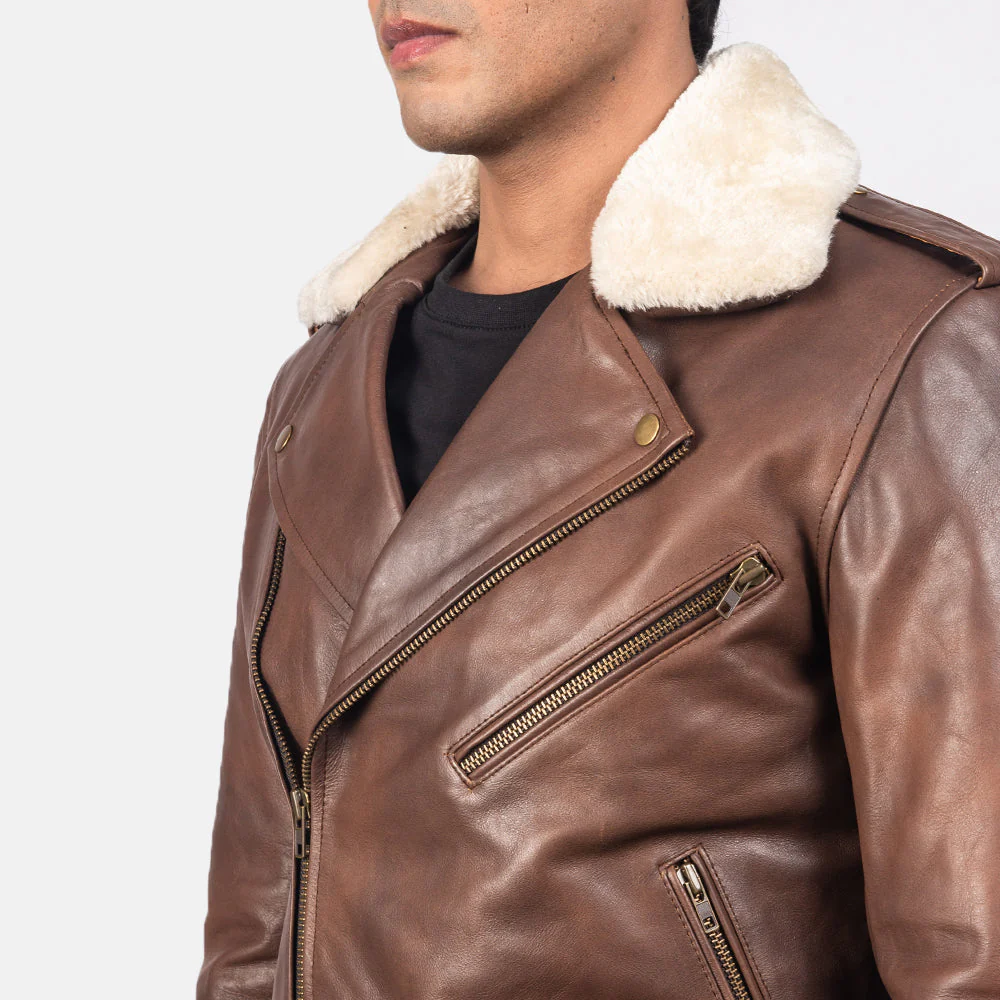 Furton Brown Leather Biker Jacket - Image 5