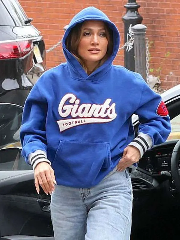 Jennifer Lopez Movie Office Romance 2026 Jackie Cruz New York Giants Blue Sweatshirt Hoodie
