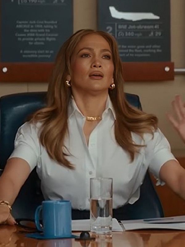 Jennifer-Lopez-Movie-Office-Romance-2026-Jackie-Cruz-Short-Sleeve-Shirt-In-White
