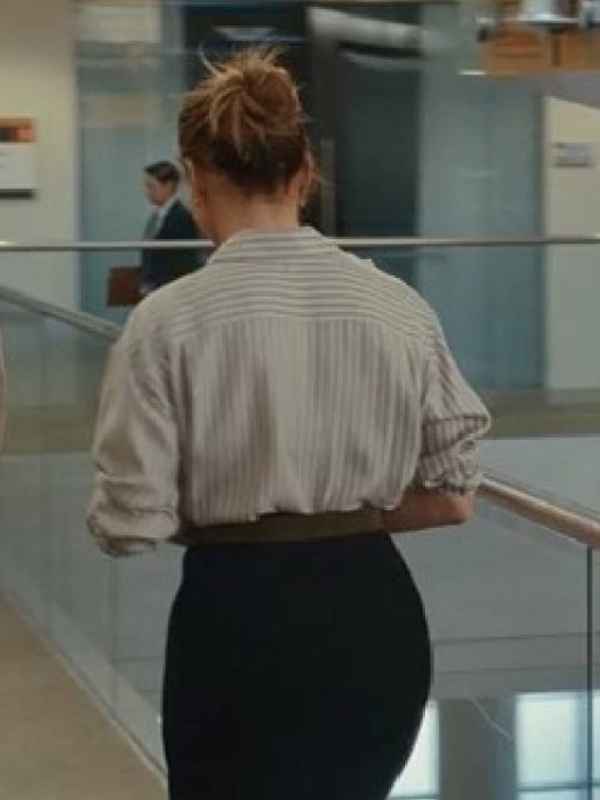 Jennifer-Lopez-Movie-Office-Romance-2026-Jackie-Cruz-Striped-Button-Shirt