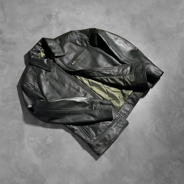 Lavendard Green Leather Biker Jacket - Image 6