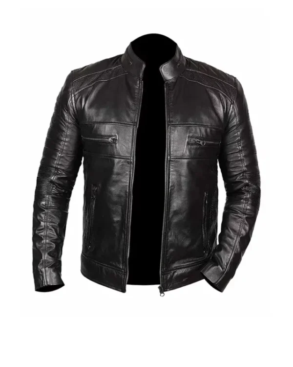 Men Black Johnson Racer Leather Jacket