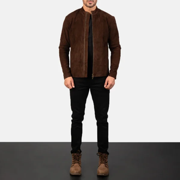 Charcoal Mocha Suede Biker Jacket - Image 3