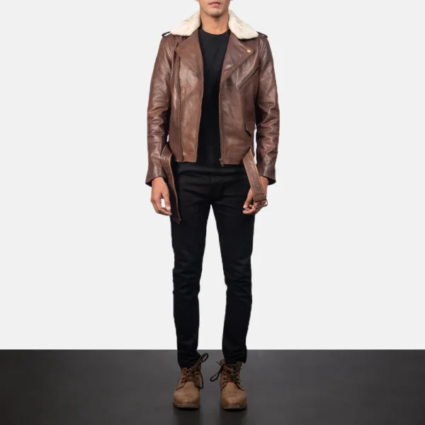 Furton Brown Leather Biker Jacket - Image 2