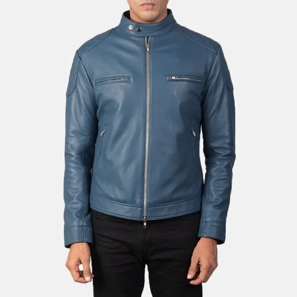 Gatsby Blue Leather Biker Jacket - Image 2