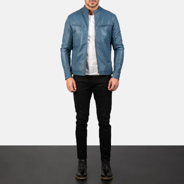 Ionic Blue Leather Biker Jacket - Image 2