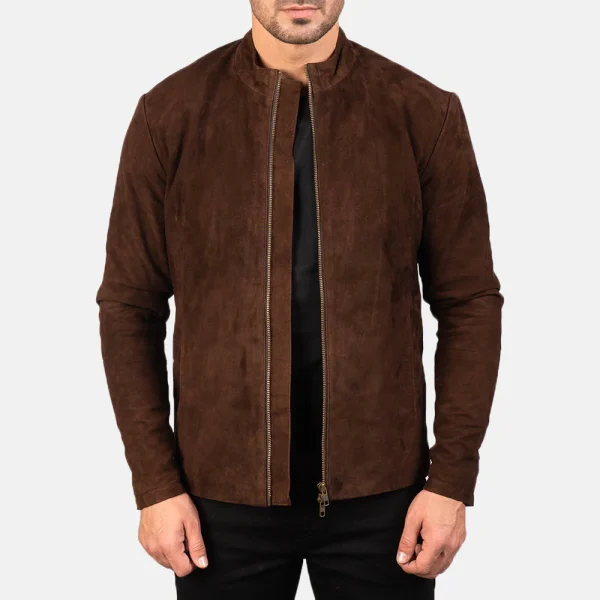 Charcoal Mocha Suede Biker Jacket - Image 2