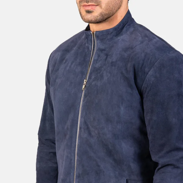 Charcoal Navy Blue Suede Biker Jacket - Image 5