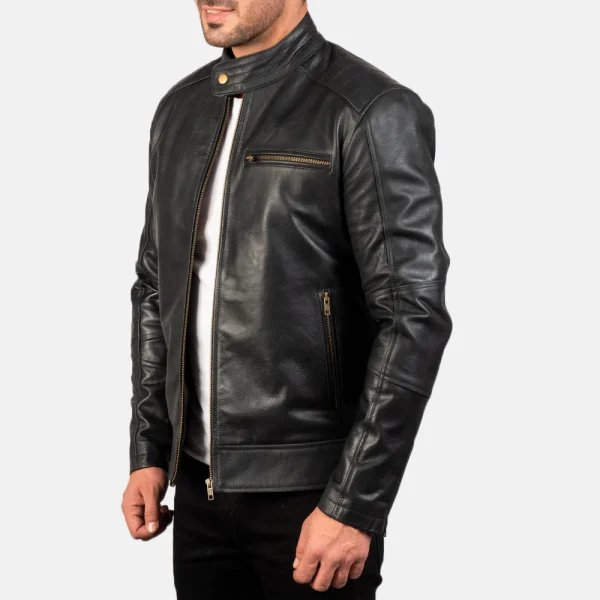 Dean Black Leather Biker Jacket - Image 3