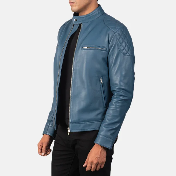 Gatsby Blue Leather Biker Jacket - Image 4