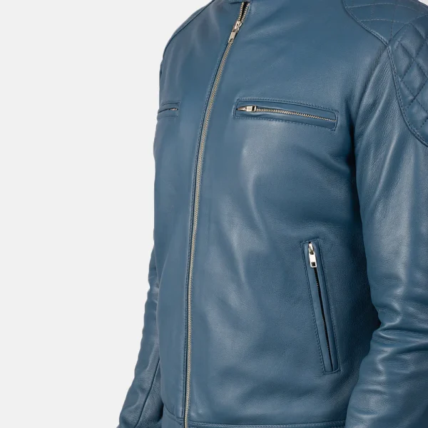 Gatsby Blue Leather Biker Jacket - Image 7