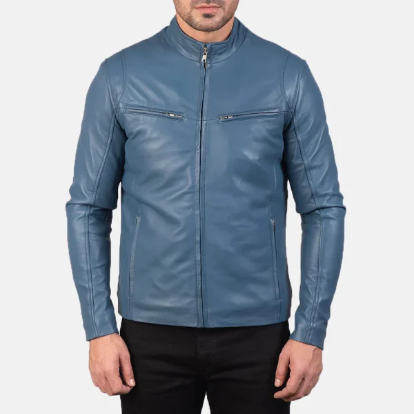 Ionic Blue Leather Biker Jacket - Image 4
