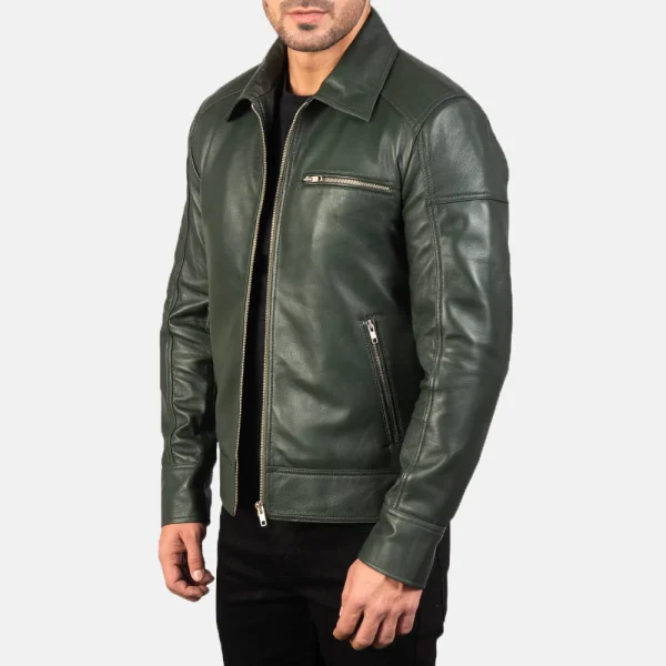 Lavendard Green Leather Biker Jacket - Image 3