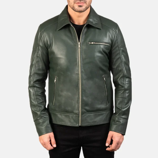 Lavendard Green Leather Biker Jacket - Image 2