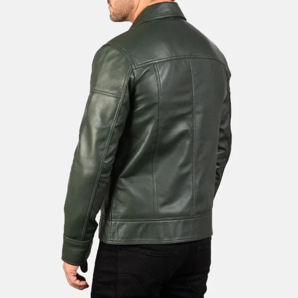 Lavendard Green Leather Biker Jacket - Image 4