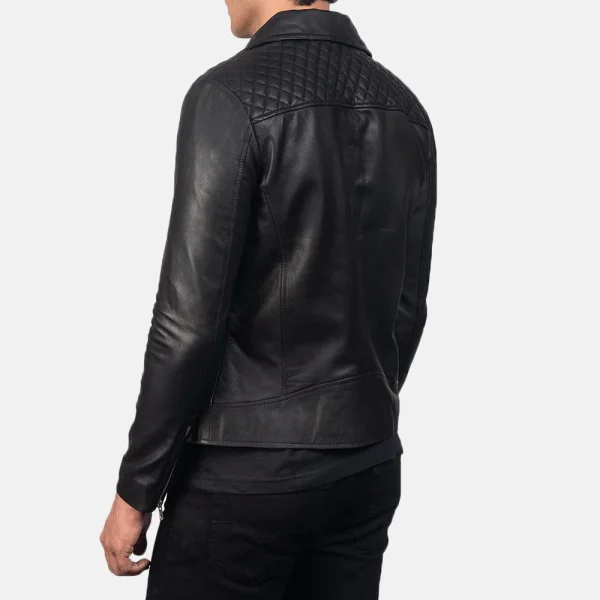 Danny Quilted Black Leather Biker Jacket - Image 4