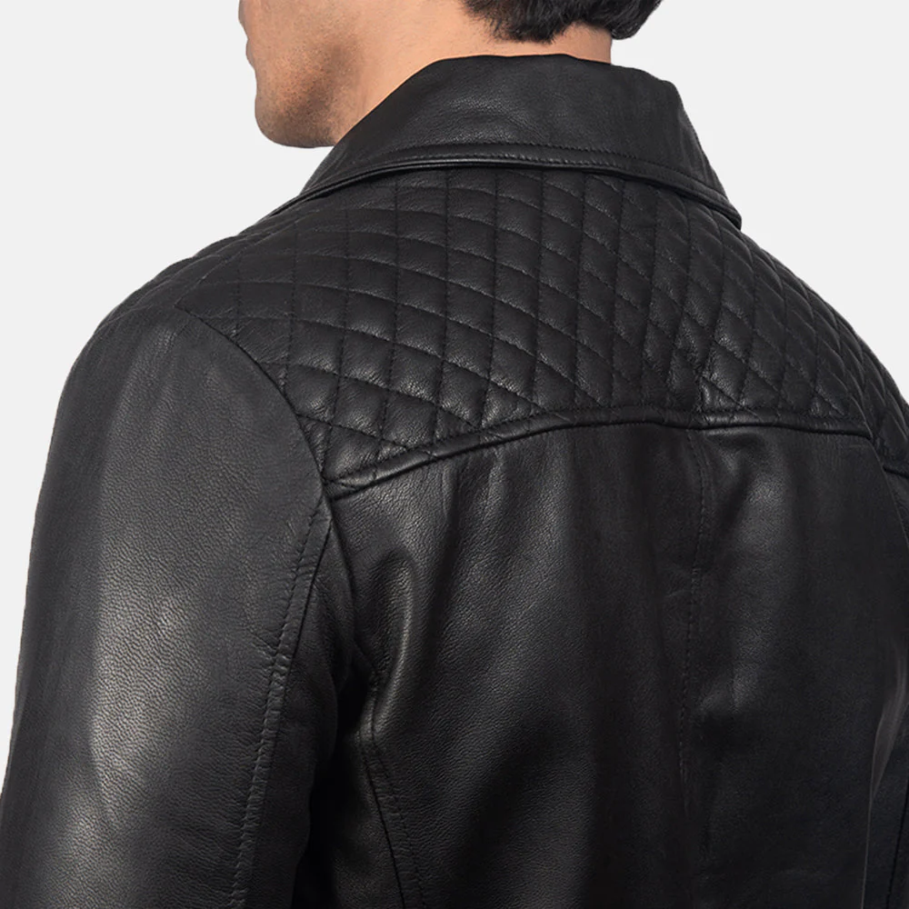 Danny Quilted Black Leather Biker Jacket - Image 5