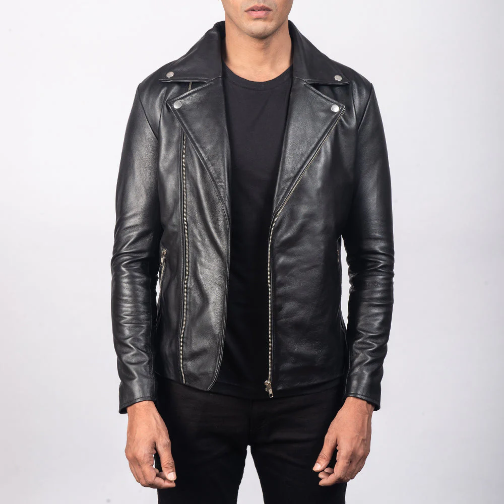 Noah Black Leather Biker Jacket - Image 2