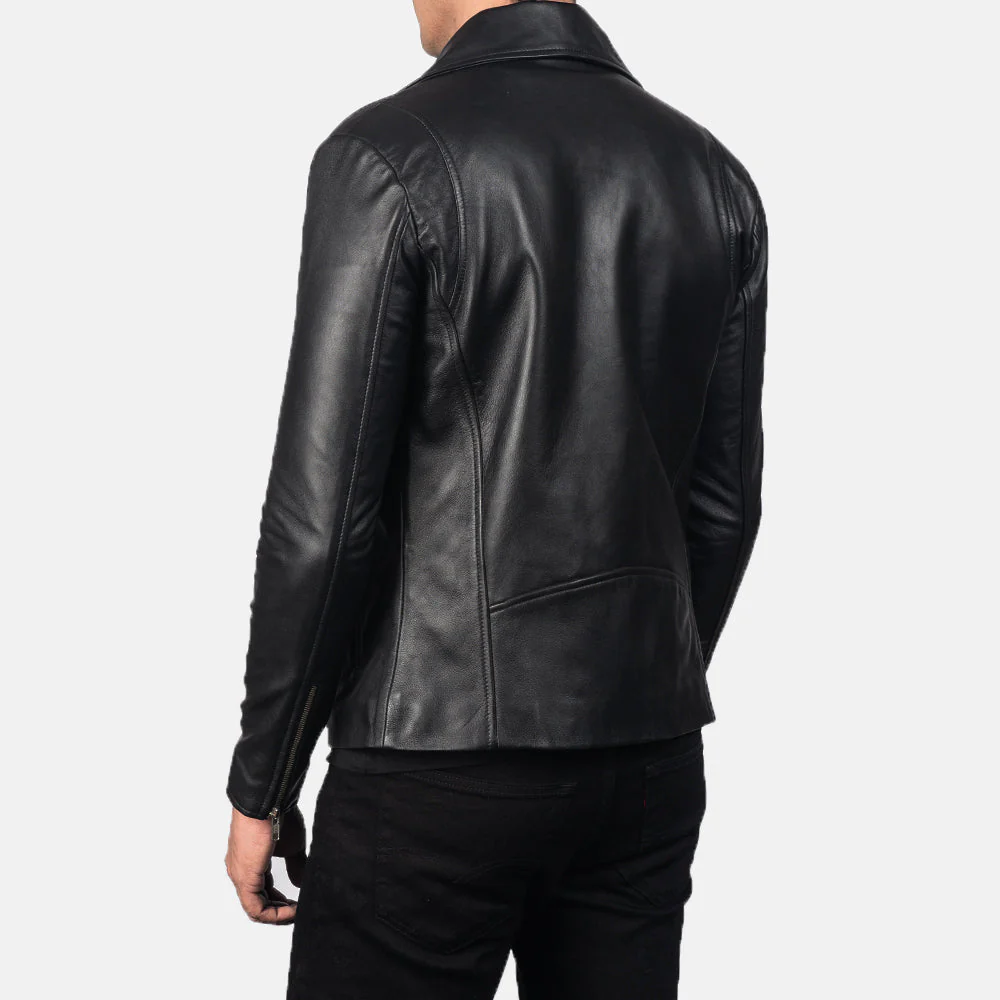 Noah Black Leather Biker Jacket - Image 6