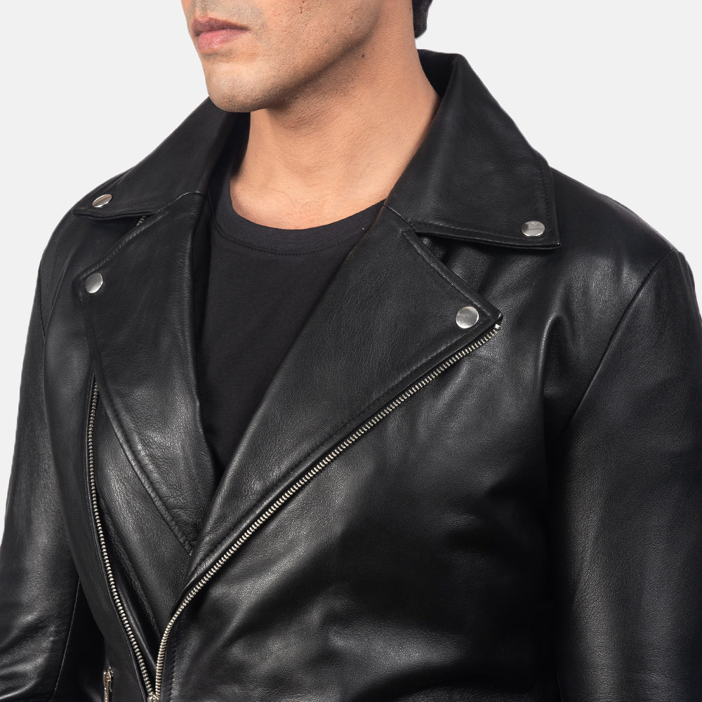 Noah Black Leather Biker Jacket - Image 5