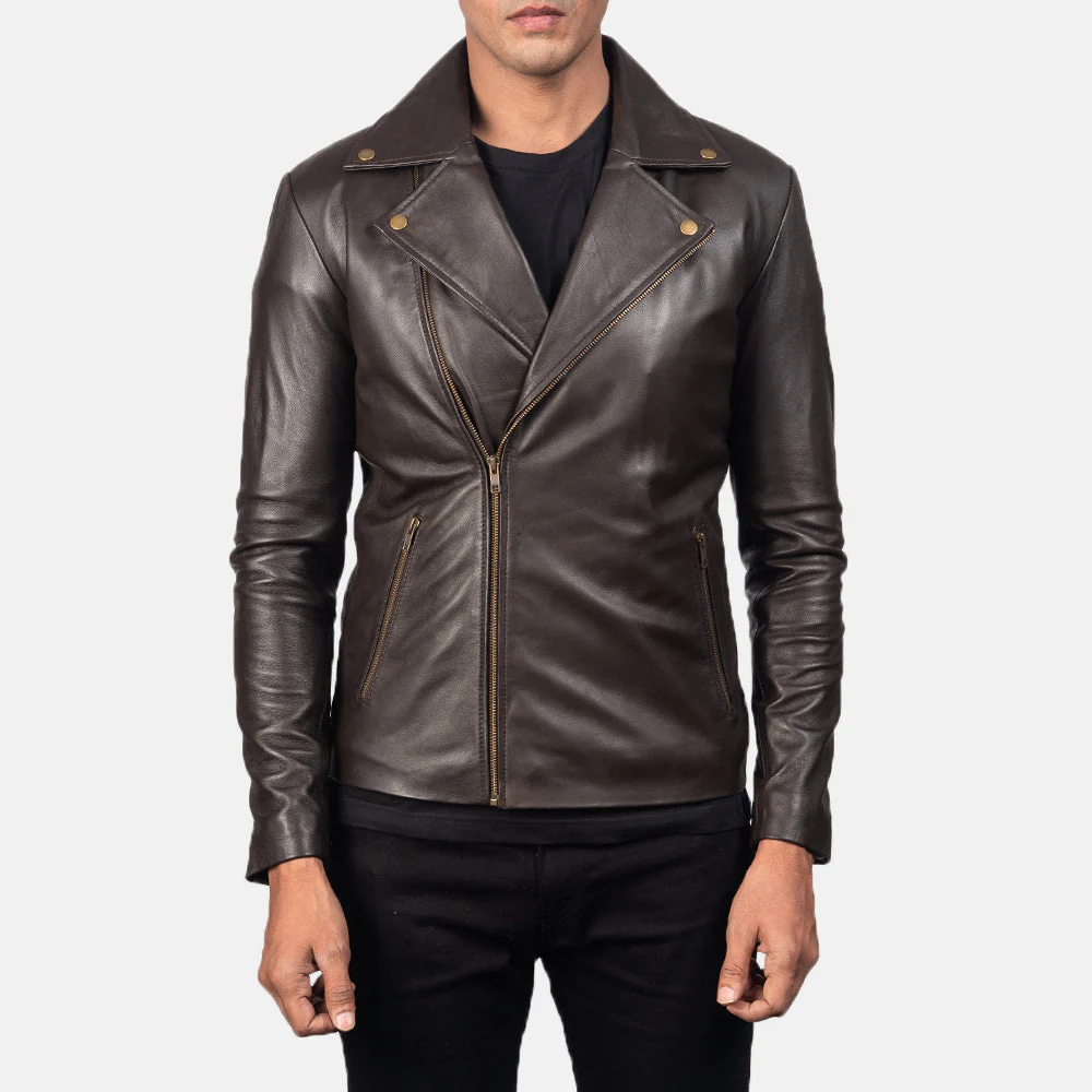 Noah Brown Leather Biker Jacket - Image 2